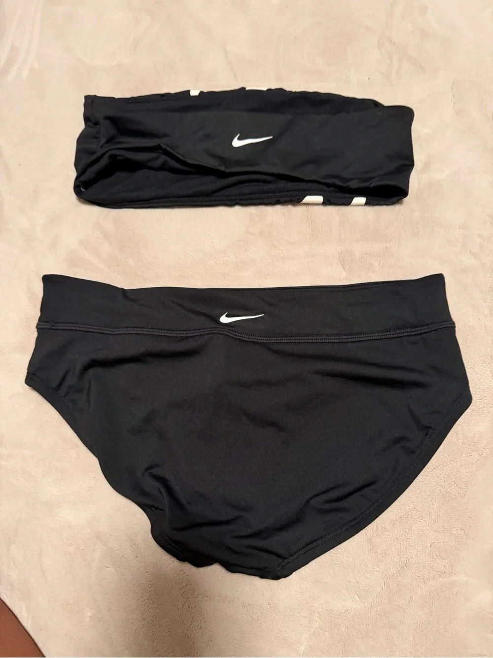Nike Black Bandeau Bikini Set with White Stripe Detail - Women Swim
